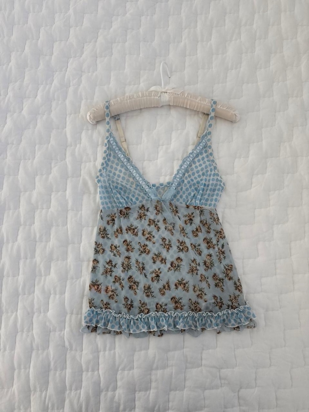 Italian archival blue garden rose cami